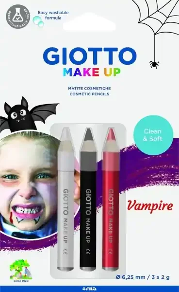Giotto Make Up Vampire Pack con 3 Lapices Cosmeticos de Tematica Vampiro – Se Lava con Agua – Dermatologicamente Testado – Colores Surtidos