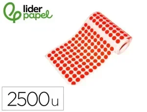 GOMETS LIDERPAPEL AUTOADHESIVO S CIRCULOS 15 MM ROJO ROLLO DE 2500 UNIDADES EN CAJA DE CARTON