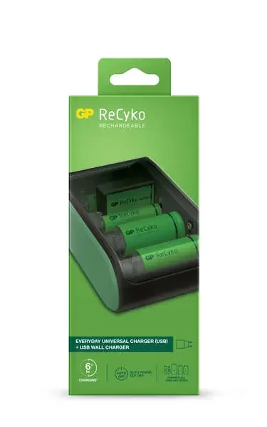 GP ReCyko Cargador USB Universal – Carga Pilas AA, AAA, C, D y 9V