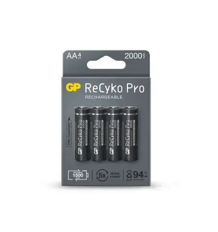 GP ReCyko Pro Pack de 4 Pilas Recargables 2100mAh AA 1.2V – Precargadas – Ciclo de Vida Hasta 1.500 Veces