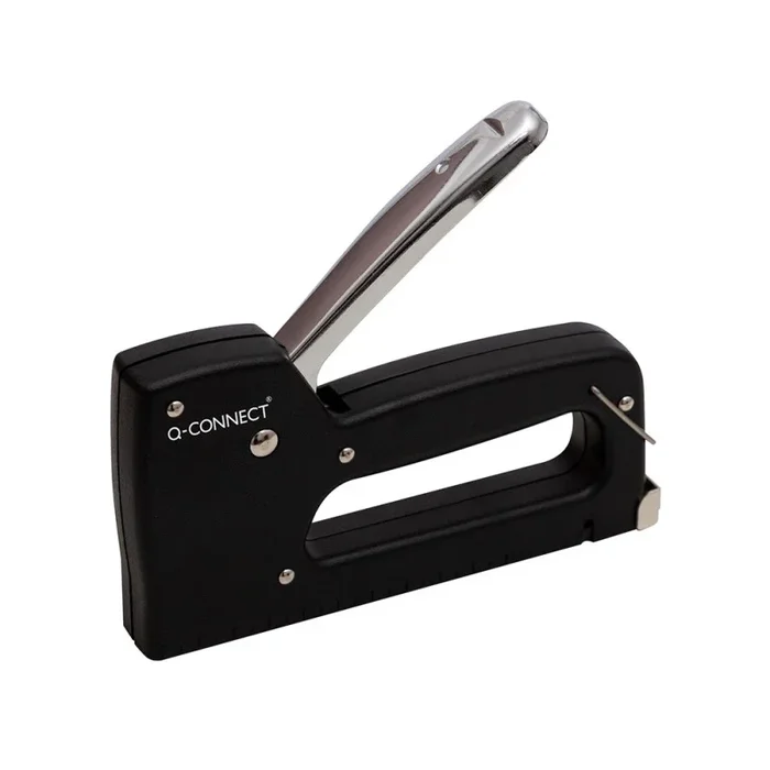 Grapadora q-connect clavadora manual ligera con cuerpo de plastico resistente color negro usa grapas 23/6-8