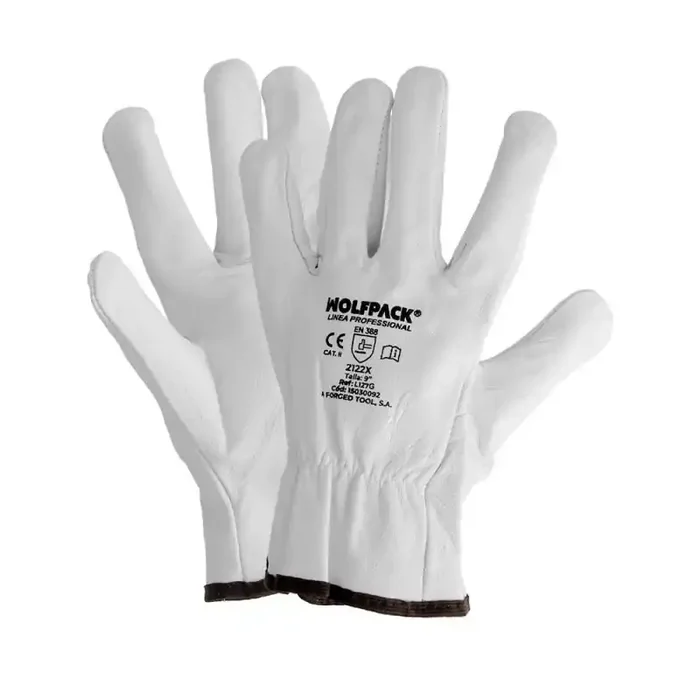 Guantes De Trabajo De Piel Flor De Vacuno, Protección Laboral, Riesgos Mecánicos, Guantes De Seguridad De Cuero. Talla 8″ (Par)