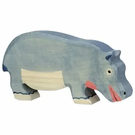 Hipopótamo pastando- Animal de madera