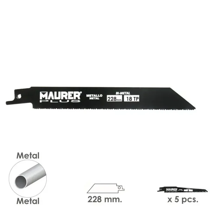 Hoja Para Sierra Sable Metal 228 mm. – 18 TPI Tipo Bosch (5 piezas)