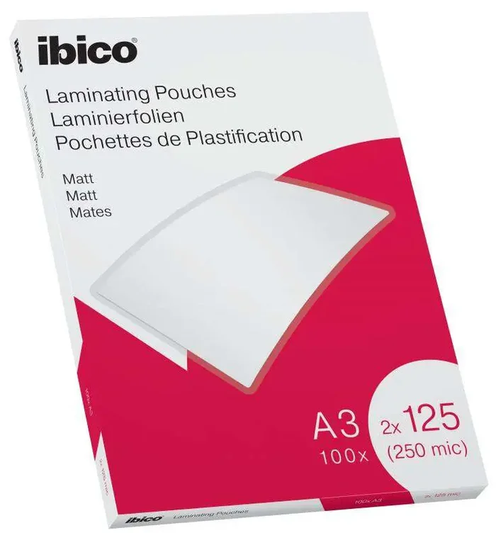 Ibico Mate A3 250 Micras Carteras de Plastificar – Superficie Mate – Plastifica Papel, Fotos, Tarjetas de Visita – Transparente