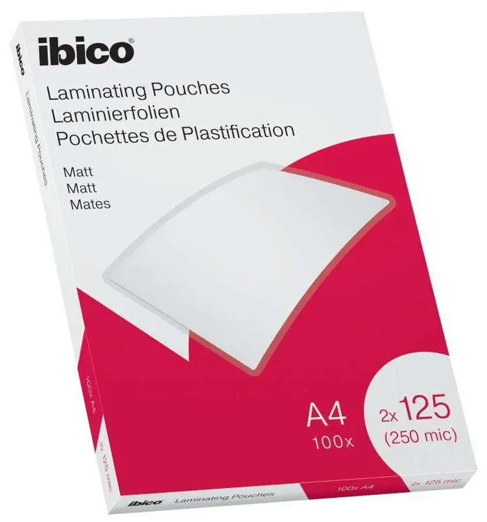 Ibico Mate A4 250 Micras Carteras de Plastificar – Superficie Mate – Plastifica Papel, Fotos, Tarjetas de Visita – Transparente