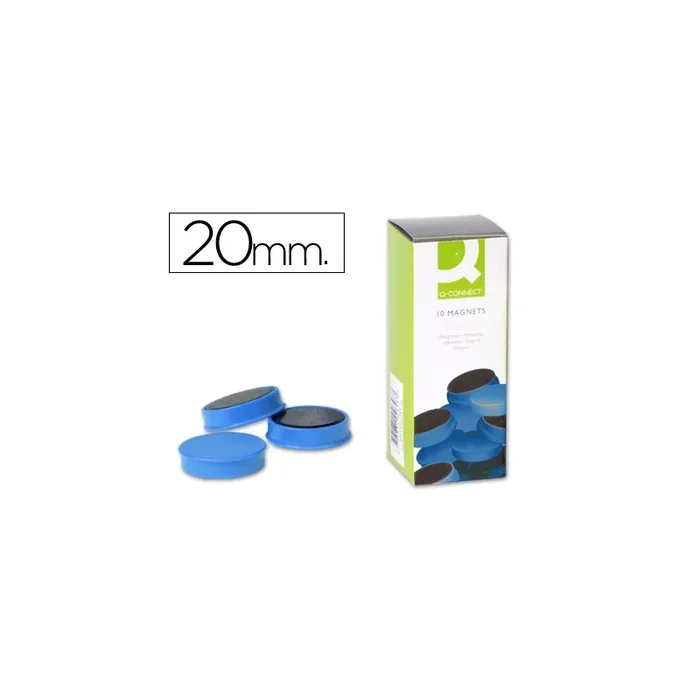 Iman para sujecion q-connect ideal para pizarras magneticas20 mm azul caja de 10 unidades
