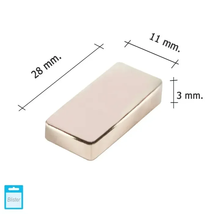 Imán WOLFPACK Neodimio Rectangular 28x11x3 mm. (Blíster 1 Pieza)