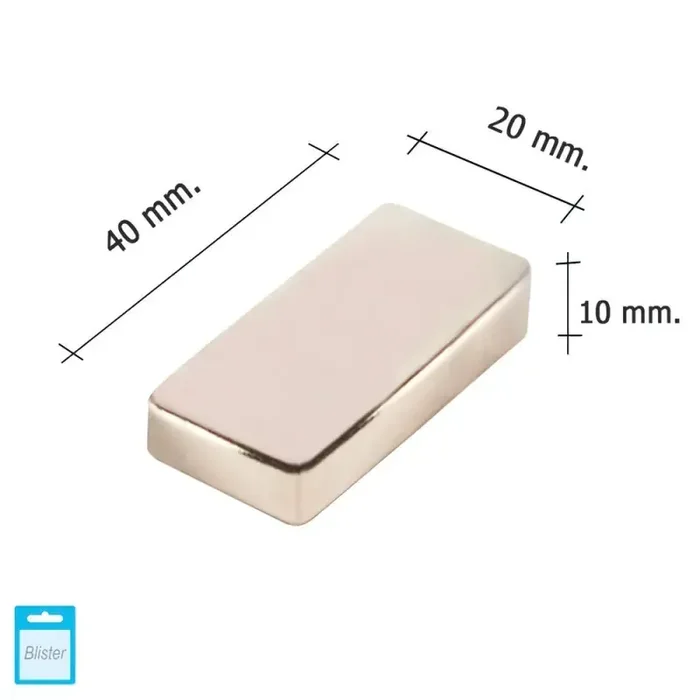 Imán WOLFPACK Neodimio Rectangular 40x20x10 mm. (Blíster 1 Pieza)