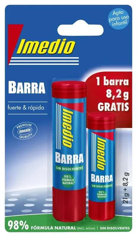 Imedio Pack de 2 Barras de Pegamento 1x 21grs + 1x 8.2grs – Sin Disolventes – Lavable – Apto para Uso Escolar