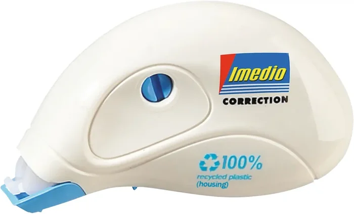 Imedio Roller Compact Cinta Correctora 5mm x 10m – Rapido, Limpio y Preciso – Sin Disolventes – Control de Nivel de Cinta – Tensor de Cinta – Carcasa 100% de Plastico Reciclado (12 uds)