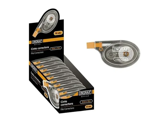 Ingraf Lateral Cinta Correctora en Seco de Alta Calidad – Corrige Rapidamente – Escriba al Instante – No Mancha – sin Huella en Fotocopias (10 uds)