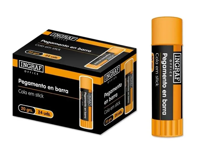 Ingraf Pegamento en Barra Adhesivo Solido 20gr – Sin Disolventes – Facil Aplicacion – Ideal para Oficina, Hogar y Colegio – Color Transparente