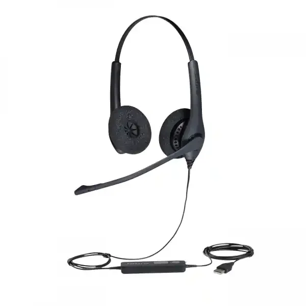 Jabra BIZ 1500 Duo Auriculares con Microfono Plegable USB – Cancelacion de Ruido – Diadema Ajustable – Controles en Cable – Cable de 2.3m – Color Negro