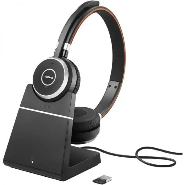 Jabra Evolve 65 SE Stereo UC Auriculares con Microfono Bluetooth + Soporte de Carga USB-A – Cancelacion de Ruido – Autonomia hasta 12h – Diadema Ajustable – Controles en Auricular – Color Negro