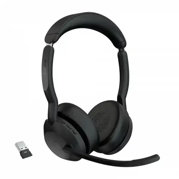 Jabra Evolve2 55 MS Stereo Auriculares con Microfono Bluetooth – Cancelacion de Ruido – Autonomia hasta 18h – Diadema Ajustable – Controles en Auricular – Color Negro