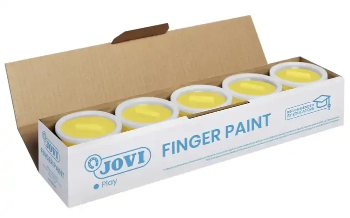 Jovi Bote de Pintura de Dedos – 125ml Pintura de Dedos – Colores Mezclables – Textura Gelatinosa – Lavable – sin Gluten Ni Alergenos – No Toxico – Estimula la Coordinacion Motora – Color Amarillo (5 uds)