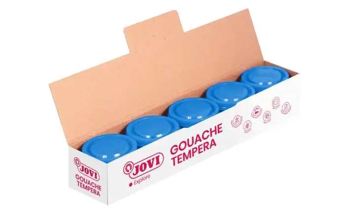 Jovi Bote de Tempera Escolar – 35ml – Colores Mezclables – para Papel, Cartulina, Madera, Tela, Pasta de Modelar y Fango – Uso con Pincel, Rodillo o Espatula – Color Azul (5 uds)