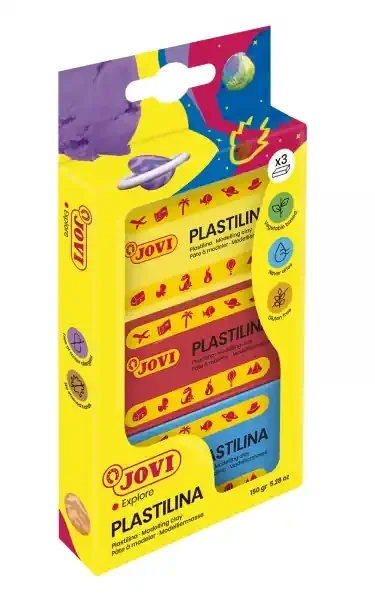 Jovi Estuche de 3 Pastillas de Plastilina 50gr – No Se Seca – sin Gluten – Facil de Moldear – Libre de Alergenos – No Toxica – Color Surtido