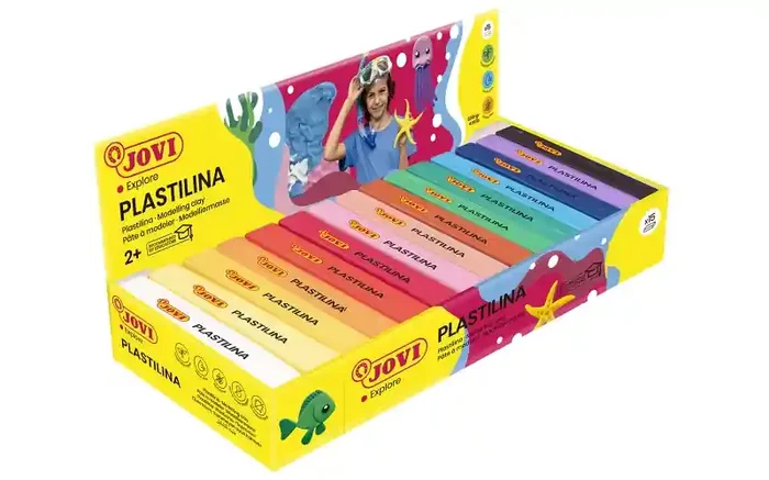 Jovi Expositor de 15 Pastillas de Plastilina 150gr – Muy Moldeable – No Se Seca – sin Gluten – Inocua – Color Surtido