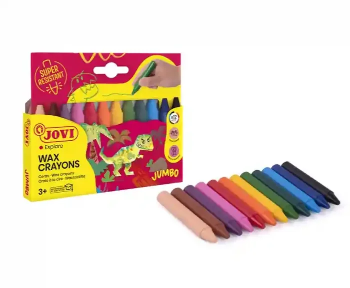 Jovi Jumbo Estuche de 12 Ceras Redondeadas – Resistentes – No Manchan – Colores Surtidos