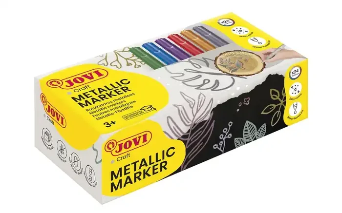 Jovi Metalic Caja de 24 Rotuladores Co – Colores Efecto Metalico – Tinta Base Agua – Facil Limpieza – Ideal para Papel Oscuro y Cartulina – Removible en Superficies No Porosas – Color Surtido