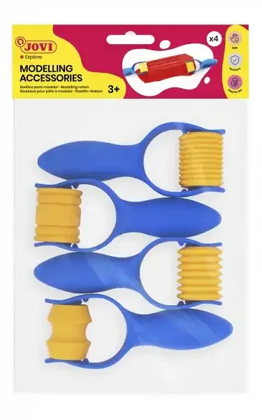 Jovi Modelling Accessories Bolsa con 4 Rodillos Formas Diversas – Texturas Variadas – Ideal para Manualidades – Facil de Usar – Color Azul