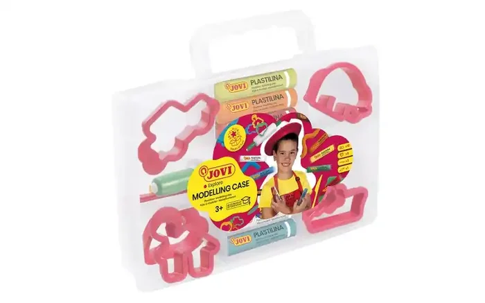 Jovi Modelling Case Pack de 10 Pastillas de Plastilina 15 Gr + 6 Moldes + 3 Modeladores. 100% Vegetal – No Se Seca – sin Gluten – Facil de Moldear – Color Rosa