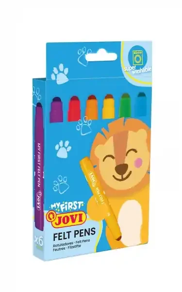 Jovi My First Felt Pen Estuche de 6 Rotuladores – Tinta Super Lavable – Tamaño Ideal para Manos Pequeñas – Punta Antihundimiento – Trazo Constante – Color Surtido