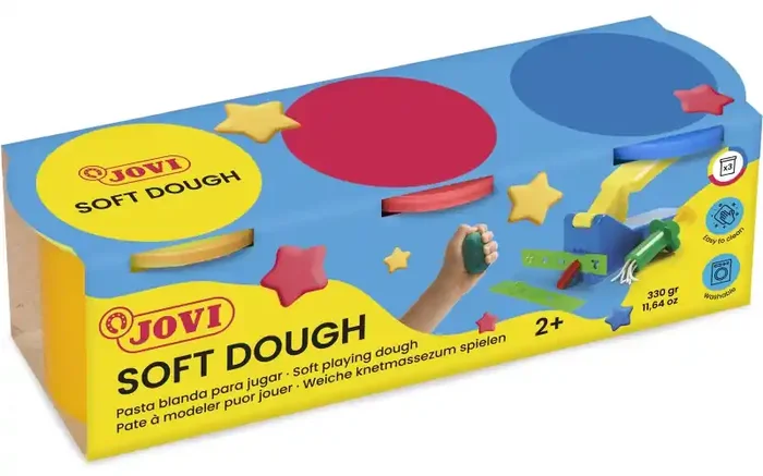 Jovi Soft Dough Blandiver Estuche de 3 Botes 110gr – Blanda y Flexible – Facil de Amasar y Moldear – Ideal para Iniciacion al Modelaje – Fomenta Creatividad y Motricidad Fina – Color Surtido