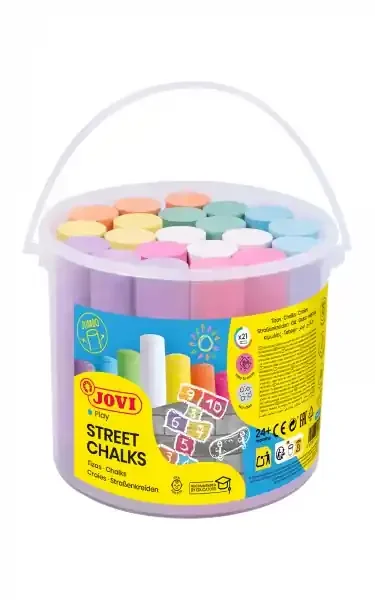 Jovi Street Chalks Bote 21 Tizas Jumbo – Especiales para Dibujar en El Suelo – Tizas Redondas – Facil Eliminacion con Agua – Poco Resto de Polvo en Las Manos – Color Surtido