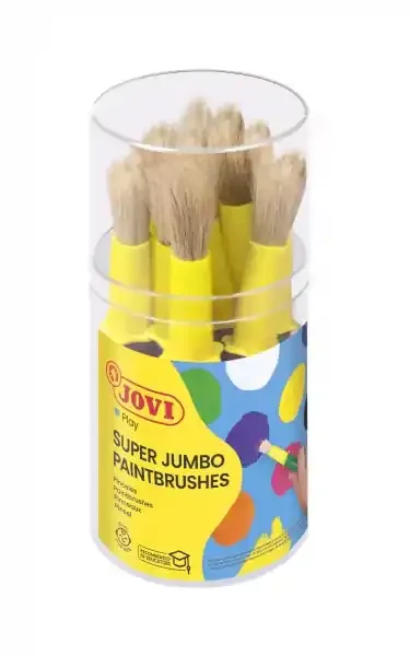 Jovi Super Jumbo Paint Brushes Bote 9 Pinceles Gruesos Pelo Cerda – Mango de Plastico – No Gotean – Limpieza Facil – Sistema de Corona Antirrodamiento – Color Varios