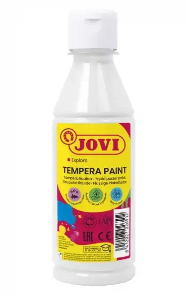 Jovi Tempera Paint Tempera Liquida – Base Agua – Lista para Usar – Alto Poder Cubriente – Secado Rapido – Excelente Rendimiento – Facil Aplicación – Color Blanco