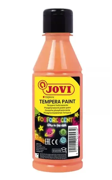 Jovi Tempera Paint Tempera Liquida Fosforescente – Brilla en la Oscuridad – Secado Rapido – Excelente Adherencia – Lista para Usar – Color Naranja