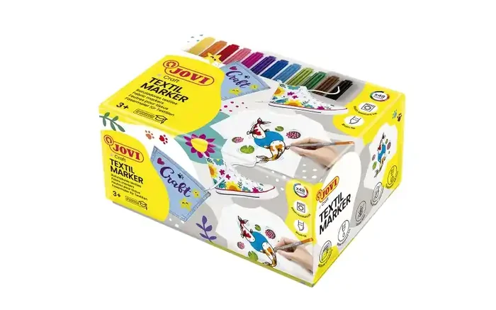 Jovi Textil Caja de 48 Rotuladores Textil- Tinta Base Agua – Punta Pincel – Resistente a Lavados – Secado Rapido – Color Surtido
