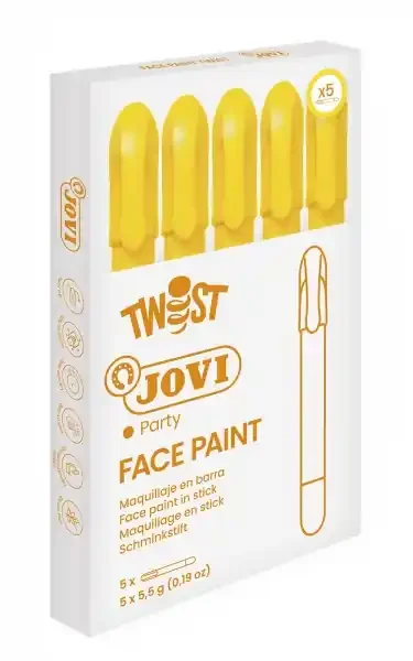 Jovi Twist Stick de Pintura de Cara – Hipoalergenico – Base Agua – Facil Aplicacion – Gran Cobertura – Seca Rapido – Facil de Retirar – sin Parabenos – Color Amarillo (5 uds)