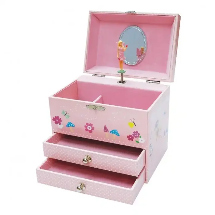Joyero musical con bailarina tamaño 19x12x15cm caja cerrada con anillero y dos cajones para joyas