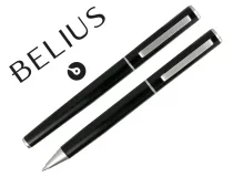 Juego boligrafo y roller Belius norwich cuerpo negro mate y detalles cromados BB187