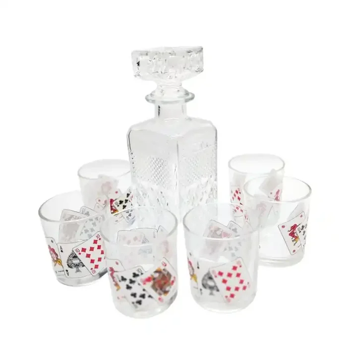 Juego decantador de Whisky capacidad 750cc con 6 vasos capacidad 22cc con diseños de baraja de poker diseño italiano Devalbor by