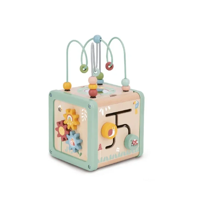 Juego infantil imaginovo madera cubo de actividades +18 meses 15,5×15,5x28cm