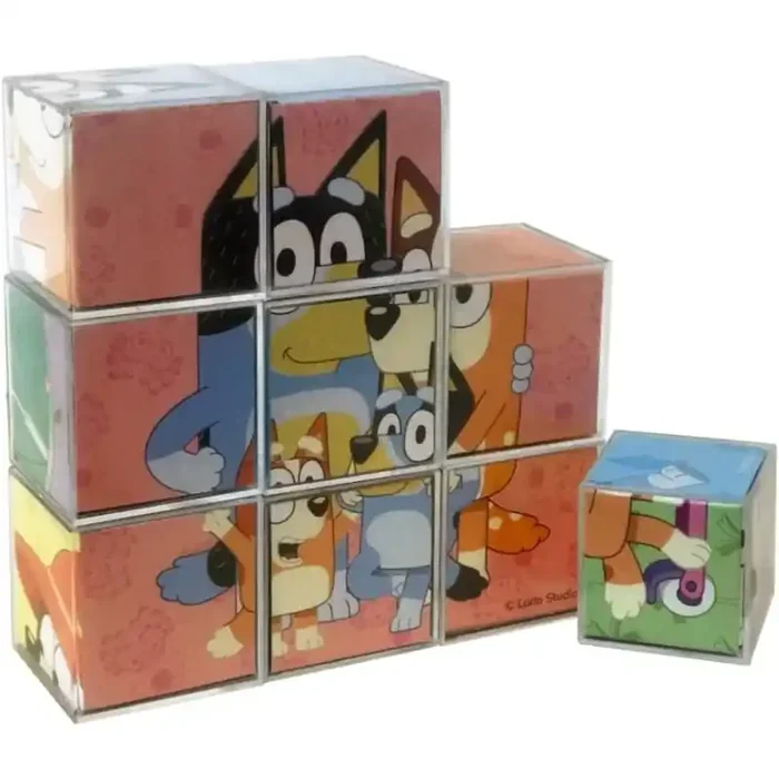 Juego puzzle Rompecabezas de 9 cubos con las imágenes de la serie Bluey Incluye 6 imágenes de la serie