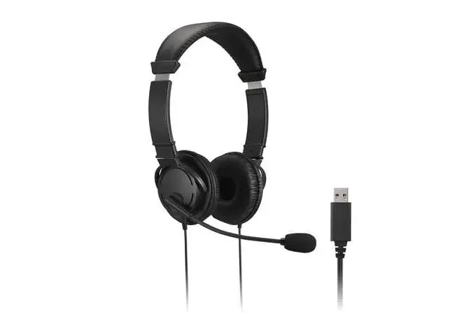 Kensington Auriculares con Microfono USB – Diadema Ajustable – Almohadillas Acolchadas – Controles en Cable – Cable de 1.80m – Color Negro