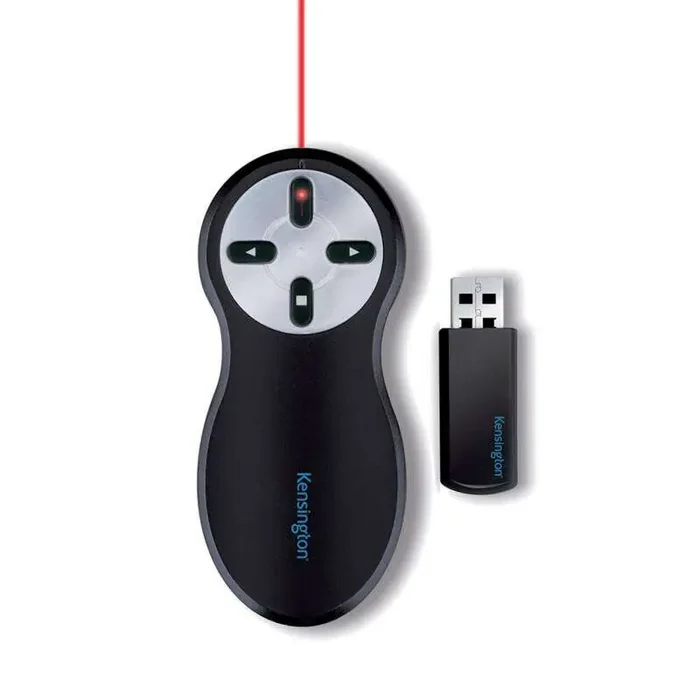 Kensington Presentador Inalambrico con Laser Rojo – Alcance de 20 Metros – Almacenamiento Interno USB – Negro