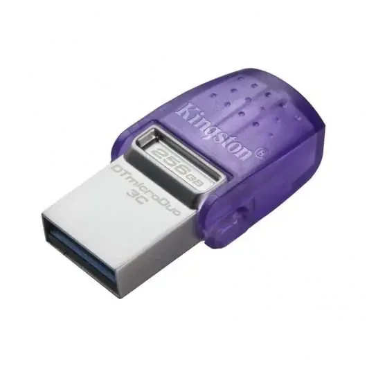 Kingston DataTraveler microDuo 3C Memoria USB-A + USB-C 256GB 3.2 Gen 1 – Velocidad de Lectura 200 MB/s – Tapon Protector (Pendrive)