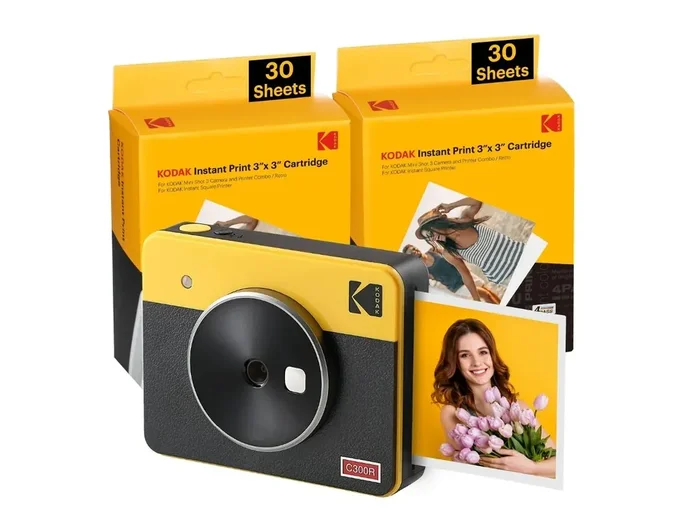 Kodak Mini Shot 3 Retro Pack de Camara Digital Instantanea Bluetooth + 60 Hojas de Papel Fotografico 7.62×7.62cm – Pantalla LCD 1.7″ – Flash Integrado – Espejo para Selfies – Color Amarillo/Negro