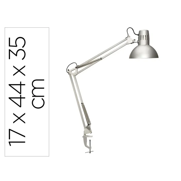 Lampara de escritorio maul metal 57w doble brazo cabezal orientable pinza plateada