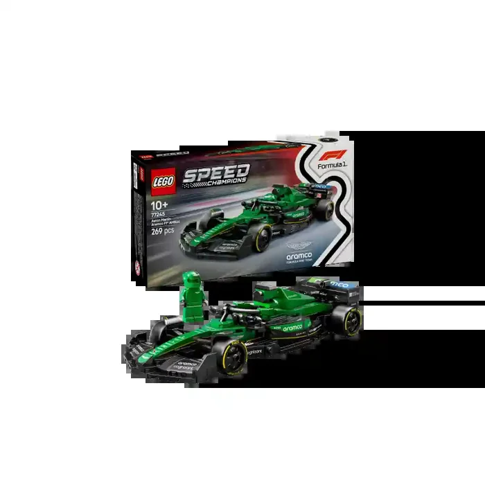 LEGO 77245 Coche de Carreras Aston Martin Aramco F1® AMR24 Speed Champions contiene 269 piezas – edad 10+ años.