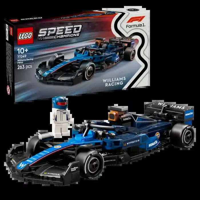LEGO 77249 Coche de Carreras Williams Racing FW46 F1® Speed Champions contiene 263 piezas – edad 10+ años.