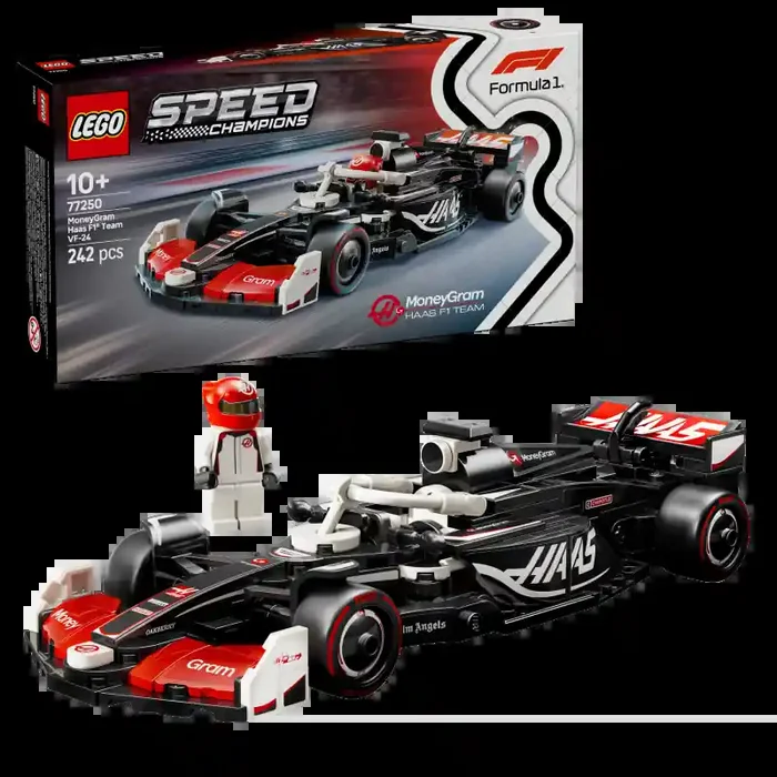 LEGO 77250 Coche de Carreras MoneyGram Haas F1® Team VF-24 Speed Champions contiene 242 piezas – edad 10+ años.