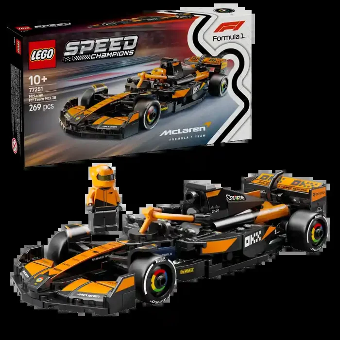 LEGO 77251 Coche de Carreras McLaren F1® Team MCL38 Speed Champions contiene 269 piezas – edad 10+ años.